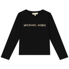 Girls Black Logo Long Sleeve Top, 1, hi-res