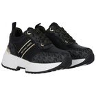 Girls Black & Gold Logo Trainers, 1, hi-res