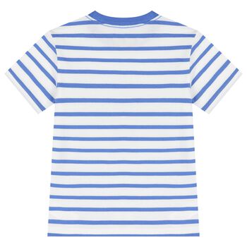 Boys Blue Striped Cotton Polo Bear T-Shirt