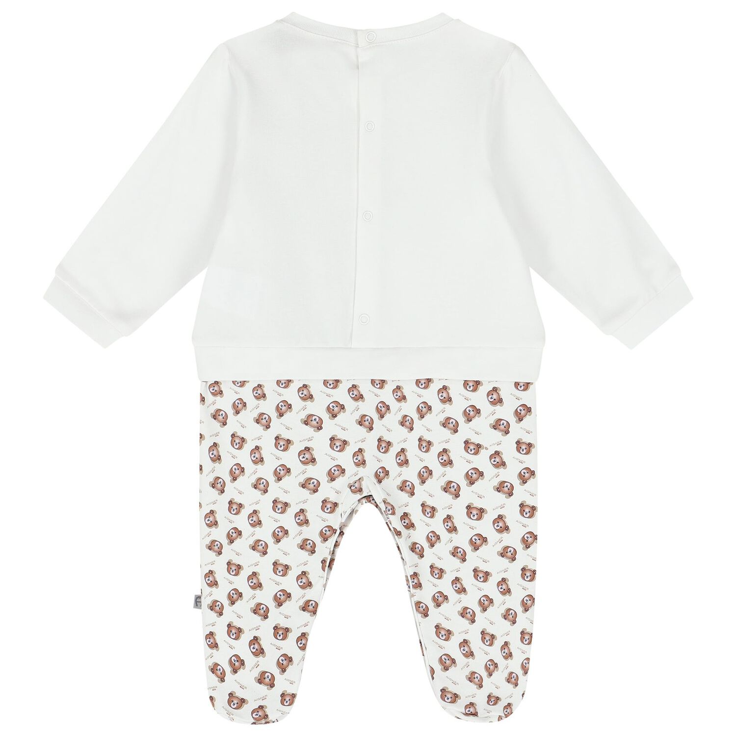 Baby Boys White Teddy Bear Logo Babygrow, 1, hi-res image number null