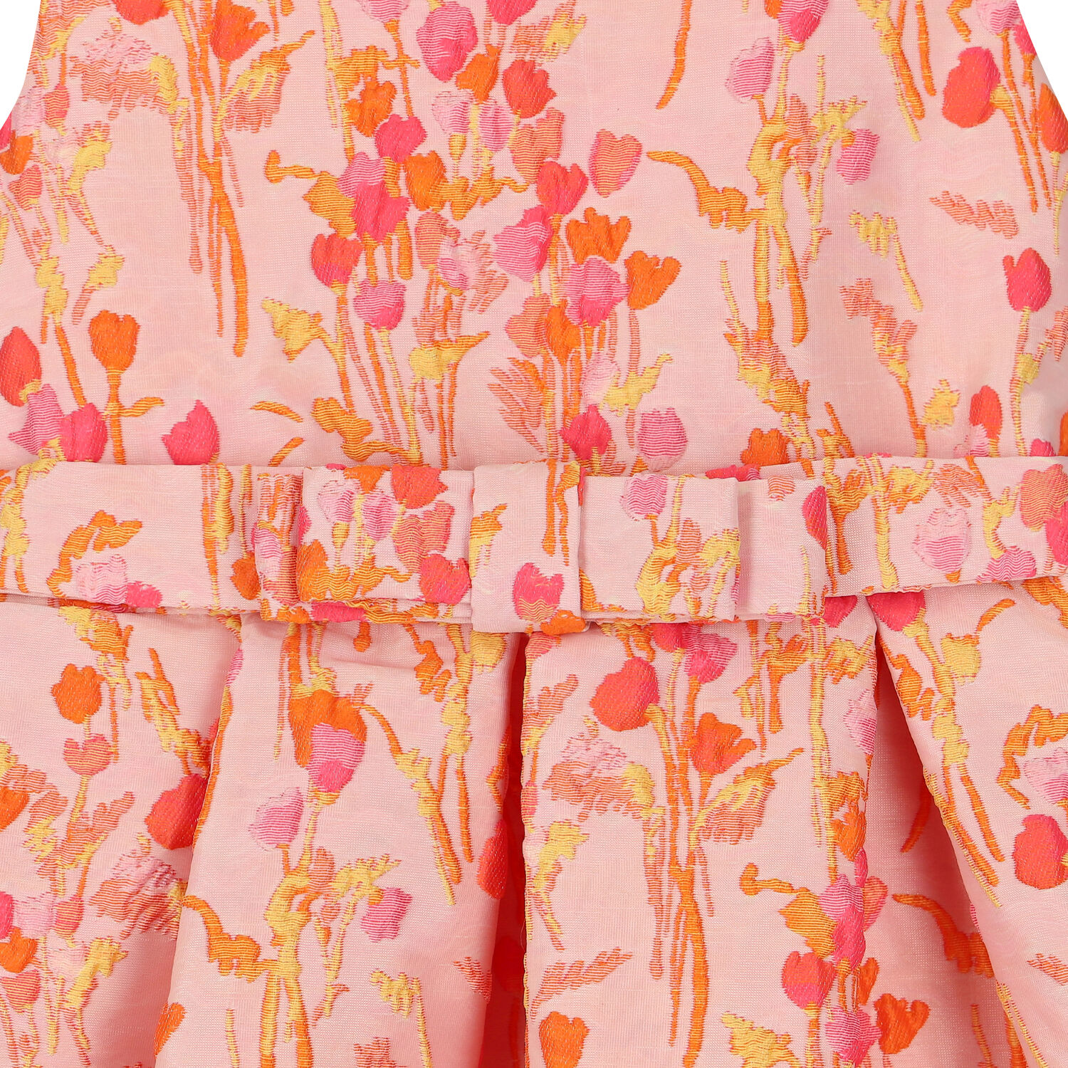 Girls Pink Floral Jacquard Dress, 1, hi-res