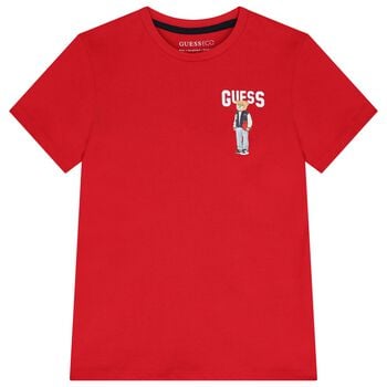 Boys Red Teddy Bear Logo T-Shirt