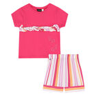 Girls Pink Striped Shorts Set, 1, hi-res