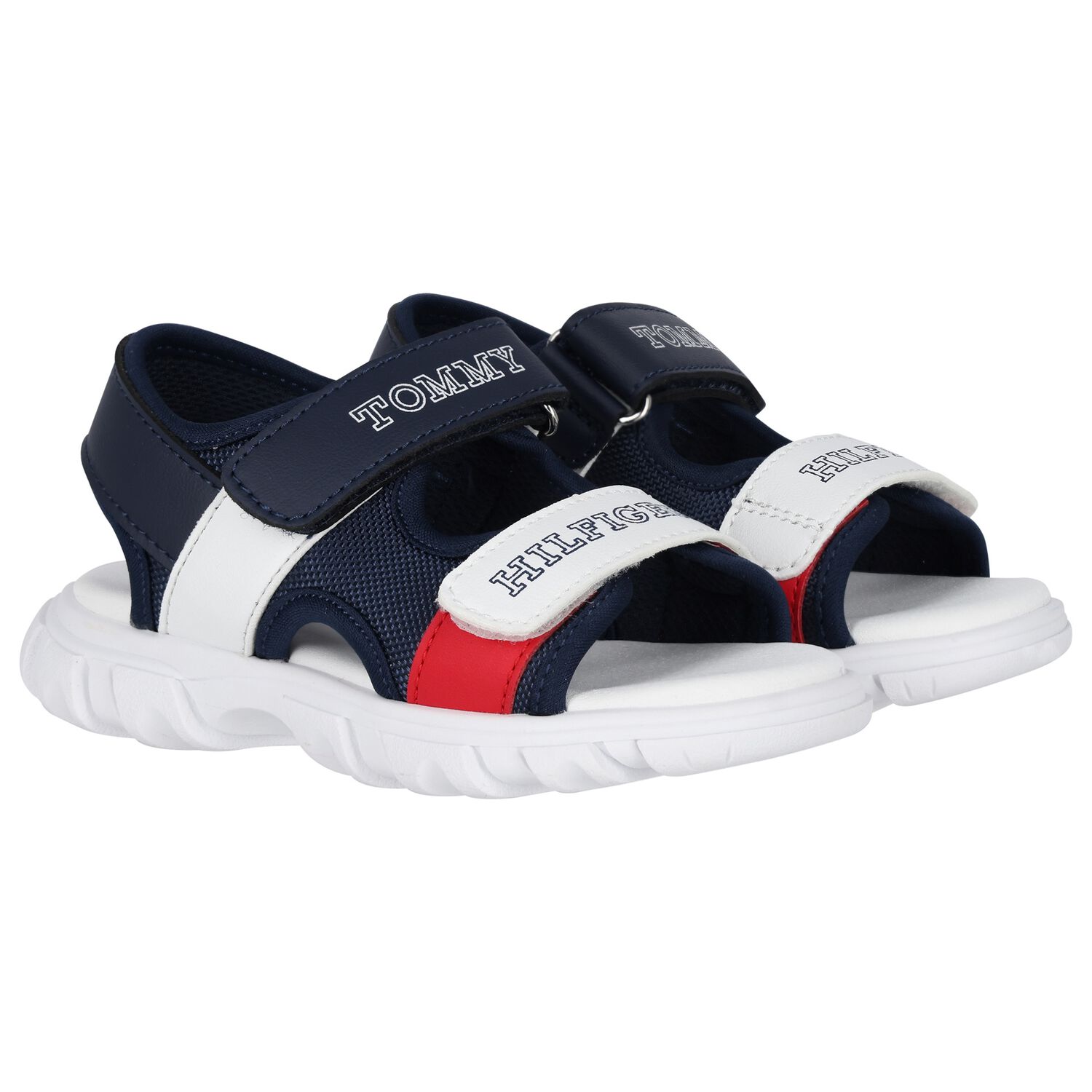 Boys White, Blue & Red Logo Sandals, 2, hi-res
