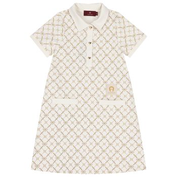 Girls Ivory Logo Polo Dress