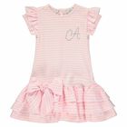 Girls White Pink Embellished Dress, 1, hi-res