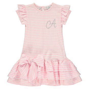 Girls White Pink Embellished Dress