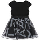 Girls Black & White Logo Organza Dress, 1, hi-res