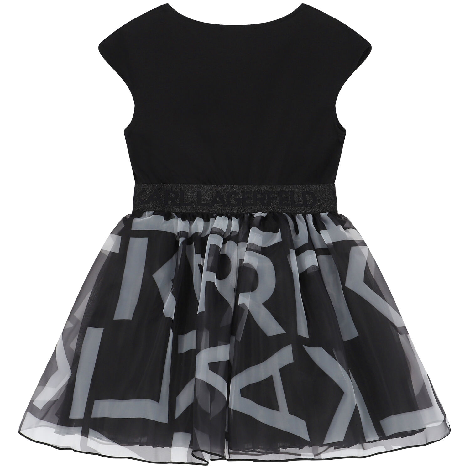 Girls Black & White Logo Organza Dress, 1, hi-res