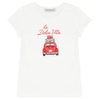Girls White Vintage Car T-Shirt, 1, hi-res