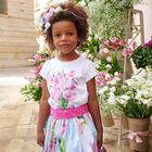 Girls Pink & Blue Floral Skirt, 1, hi-res