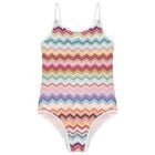 Girls Multi-Coloured Zig Zag Crochet Swimsuit, 1, hi-res