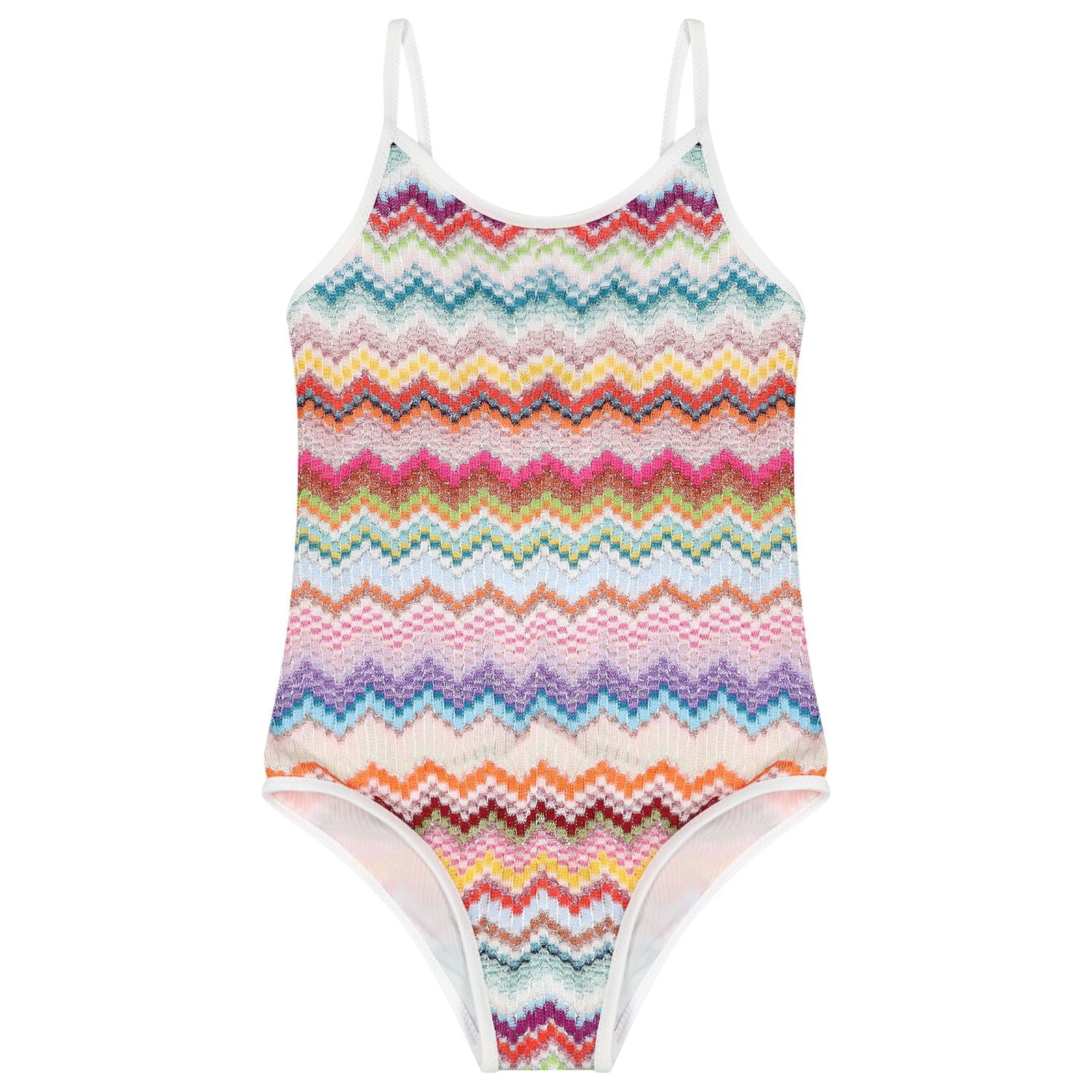 Girls Multi-Coloured Zig Zag Crochet Swimsuit, 1, hi-res