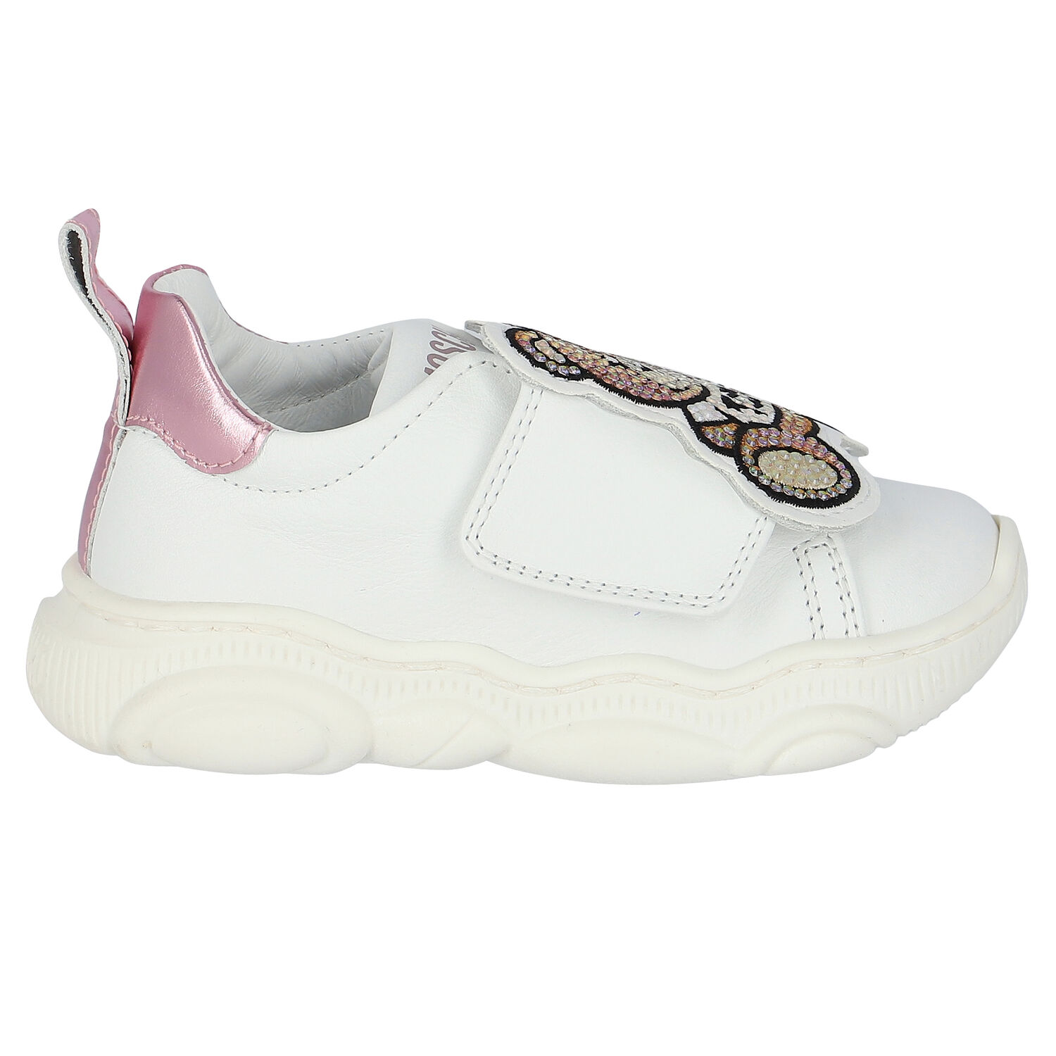 Girls White Embellished Teddy Logo Trainers, 1, hi-res