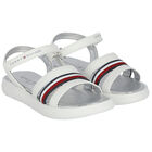 Girls White Stripe Logo Sandals, 1, hi-res