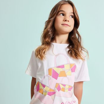 Younger Girls White Bag Logo T-Shirt