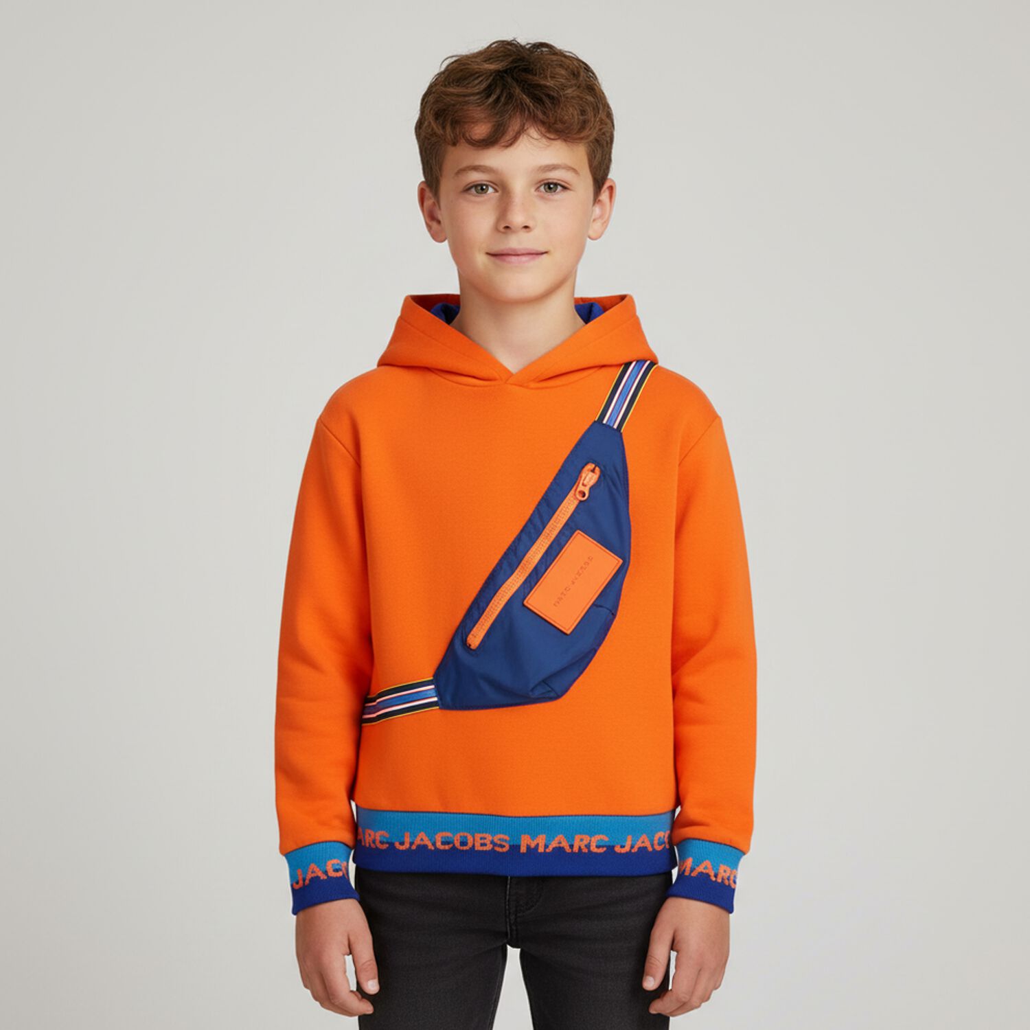 Boys Orange Logo Hooded Top, 1, hi-res image number null