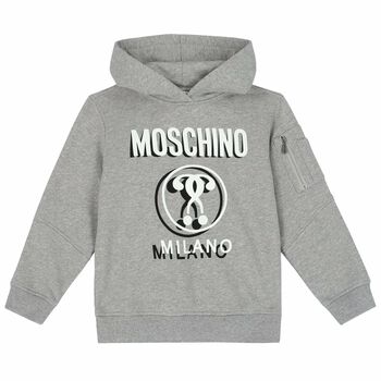 Boys Grey Logo Hooded Top