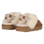 Younger Girls Chestnut Brown Funkette Suede Slippers, 1, hi-res
