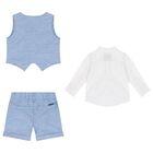 Yonger Boys White & Blue Logo Shorts Set, 1, hi-res