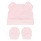 Baby Girls Pink Hat & Mitten Set, 2, hi-res