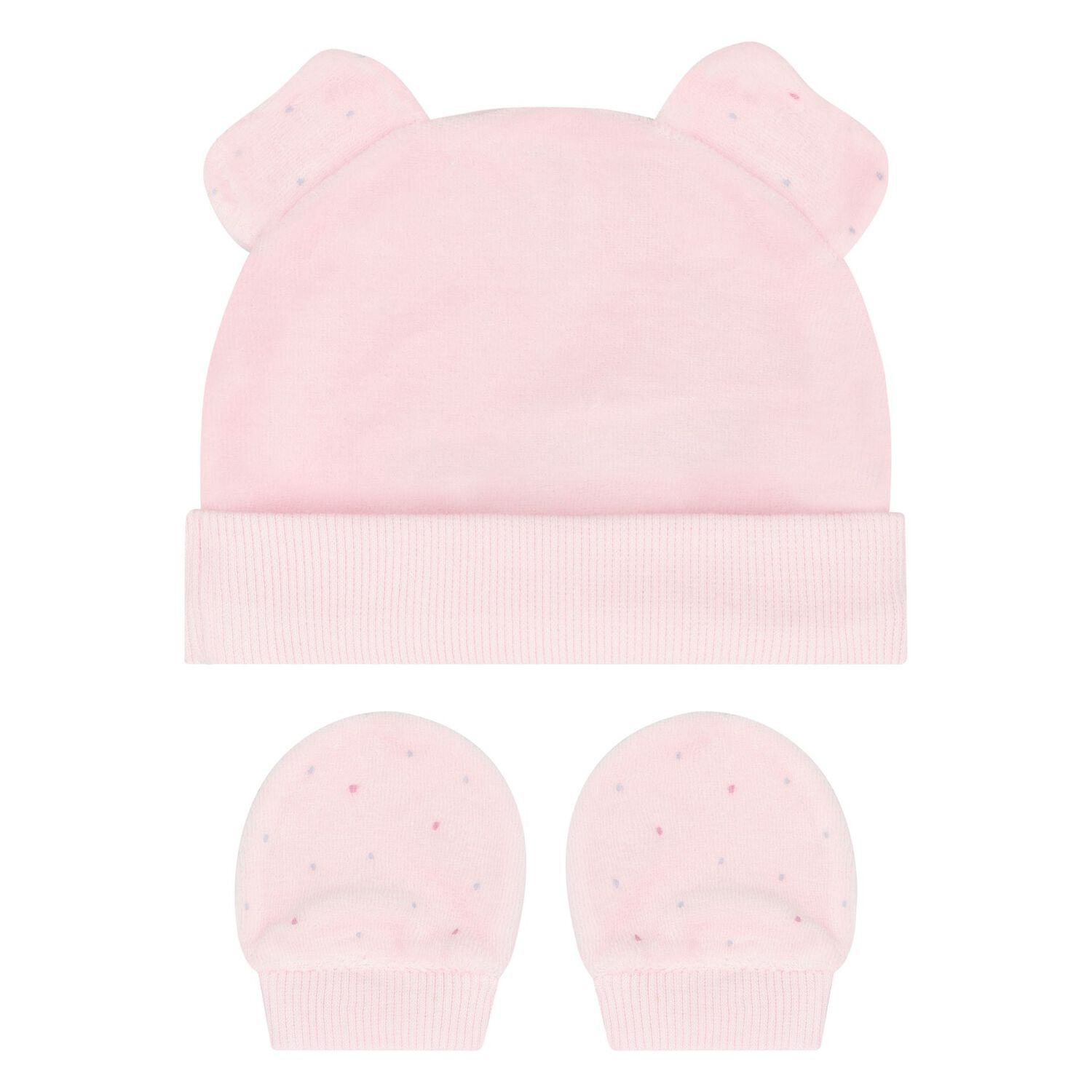 Baby Girls Pink Hat & Mitten Set, 2, hi-res