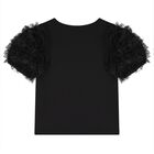 Girls Black Tulle Sleeve T-Shirt, 1, hi-res