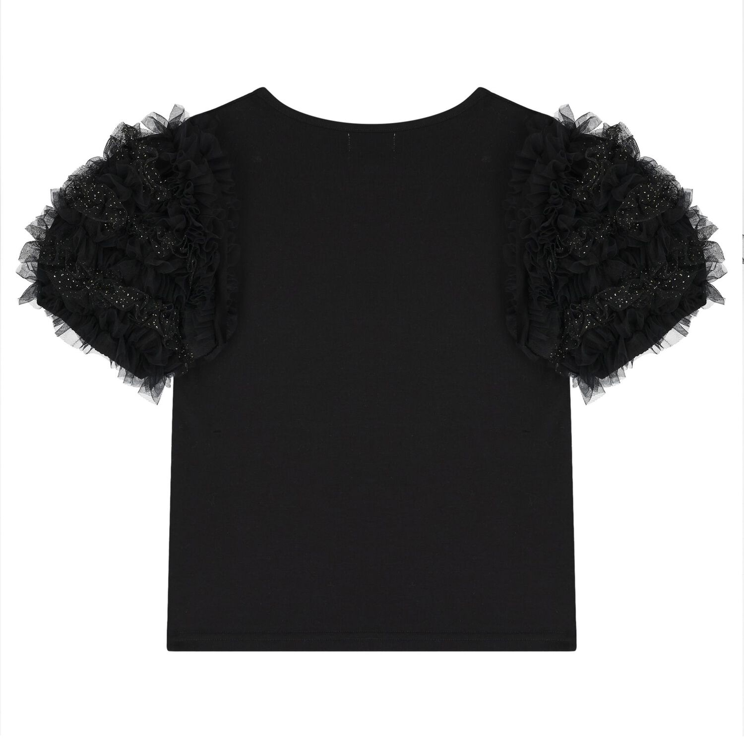 Girls Black Tulle Sleeve T-Shirt, 1, hi-res