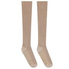 Girls Beige & Gold Logo Socks, 1, hi-res