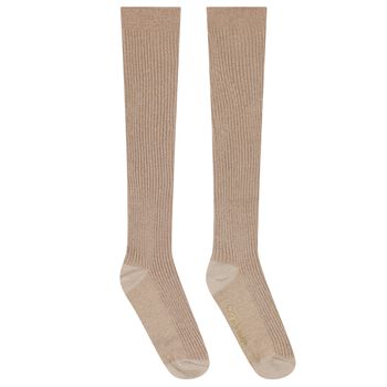 Girls Beige & Gold Logo Socks