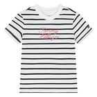 Younger Boys White & Ivory Striped Logo T-Shirts (2 Pack), 1, hi-res