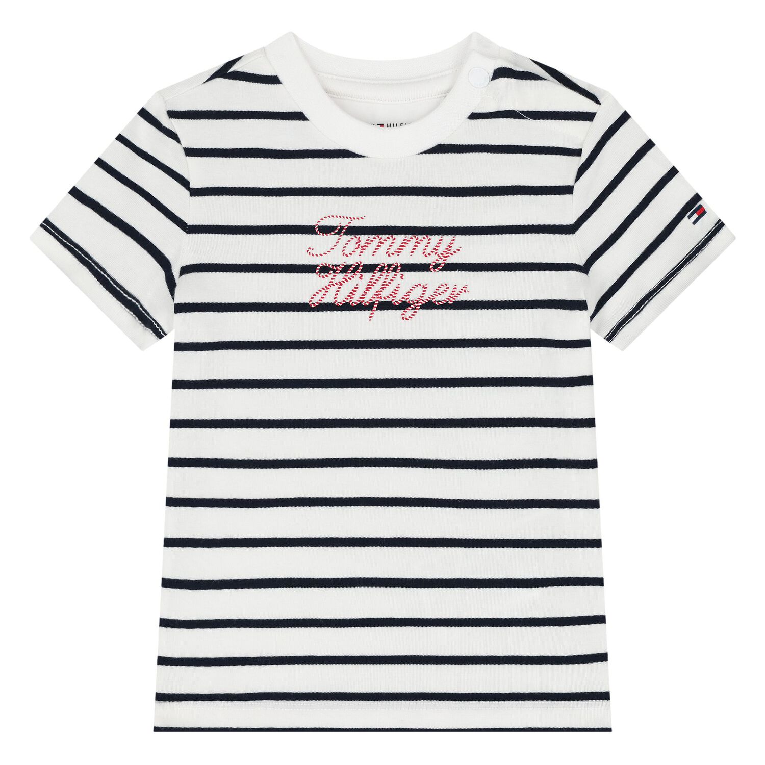 Younger Boys White & Ivory Striped Logo T-Shirts (2 Pack), 1, hi-res