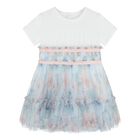 Baby Girls White & Blue Logo Tulle Dress Set, 1, hi-res