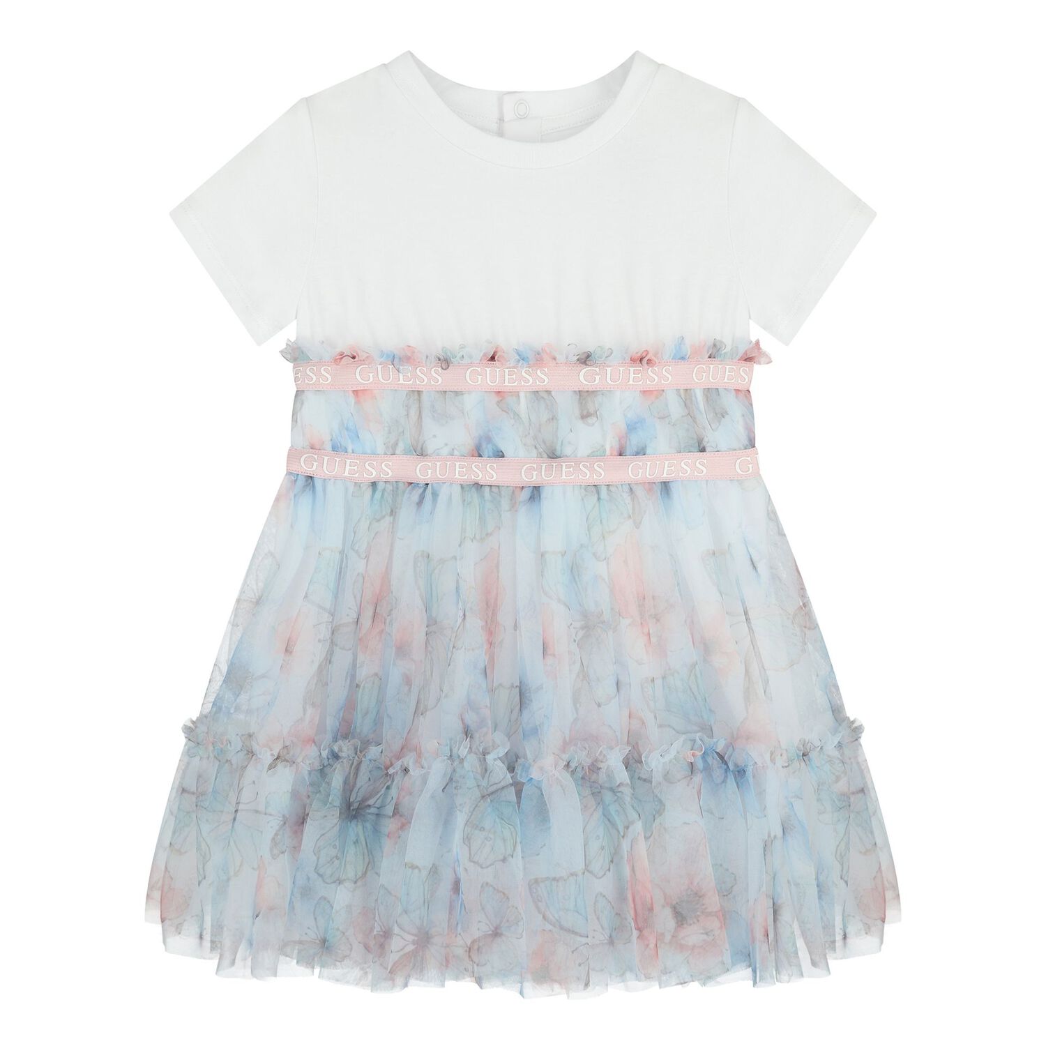 Baby Girls White & Blue Logo Tulle Dress Set, 1, hi-res