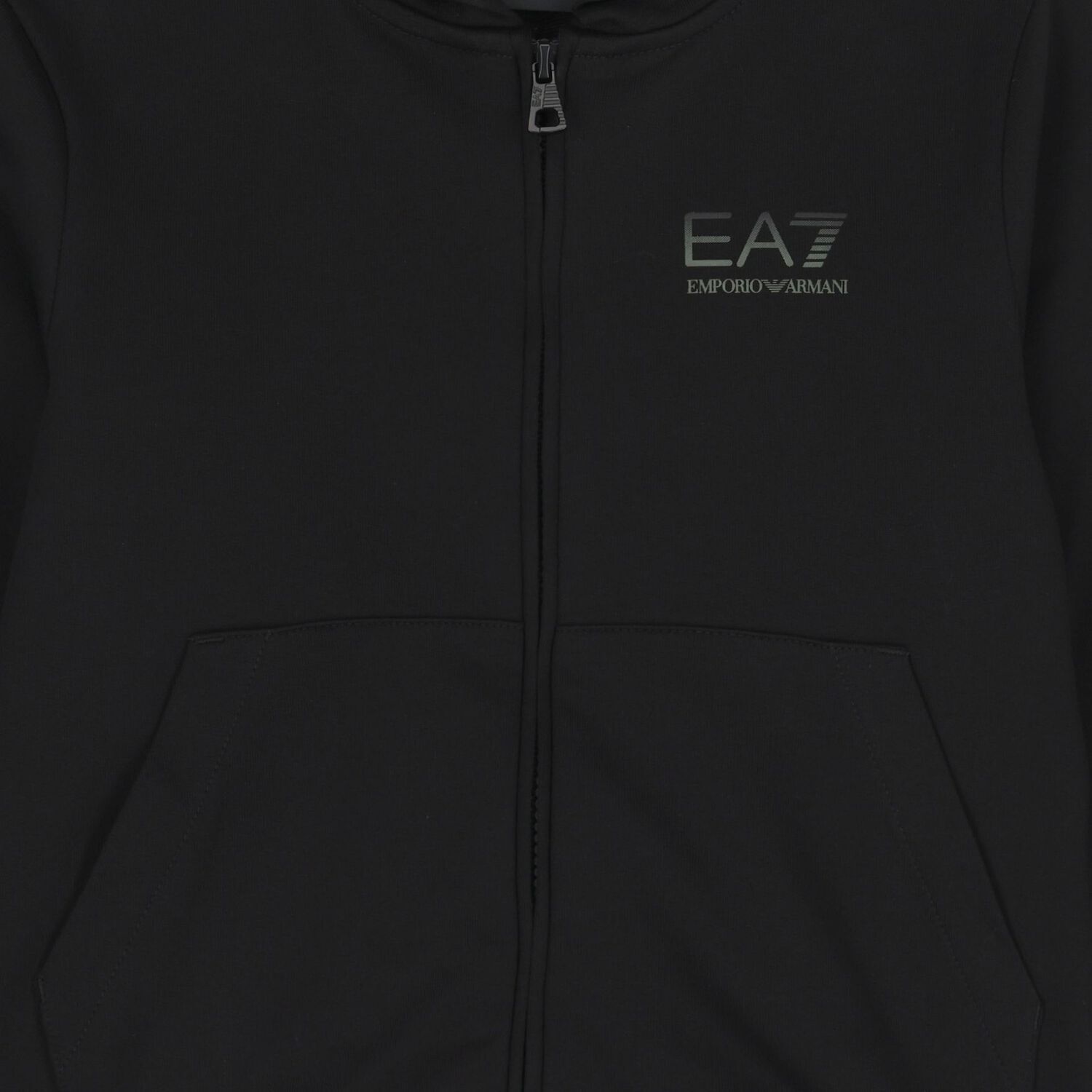 Boys Black Logo Hooded Zip Up Top, 1, hi-res