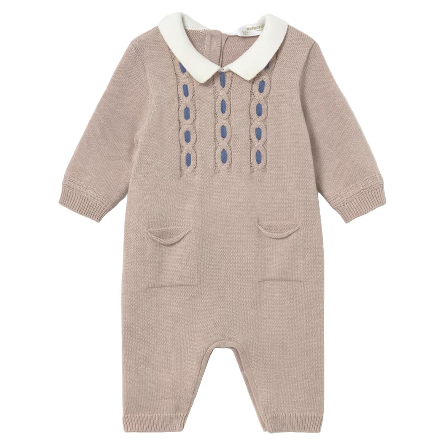 Baby Boys Beige Knitted Romper, 1, hi-res