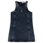 Girls Blue Logo Denim Dress, 1, hi-res