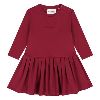 Younger Girls Red Pleated Logo Dress