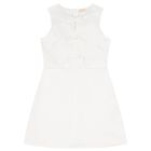 Girls White Bow Satin Dress, 1, hi-res