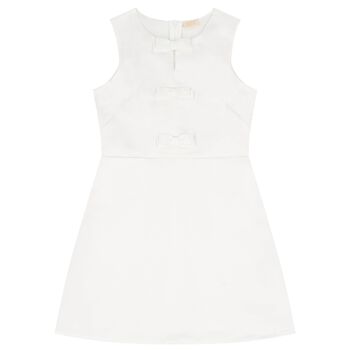 Girls White Bow Satin Dress