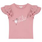 Girls Pink Logo Ruffled Top, 1, hi-res