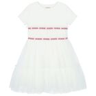 Girls White Logo Tulle Dress, 2, hi-res