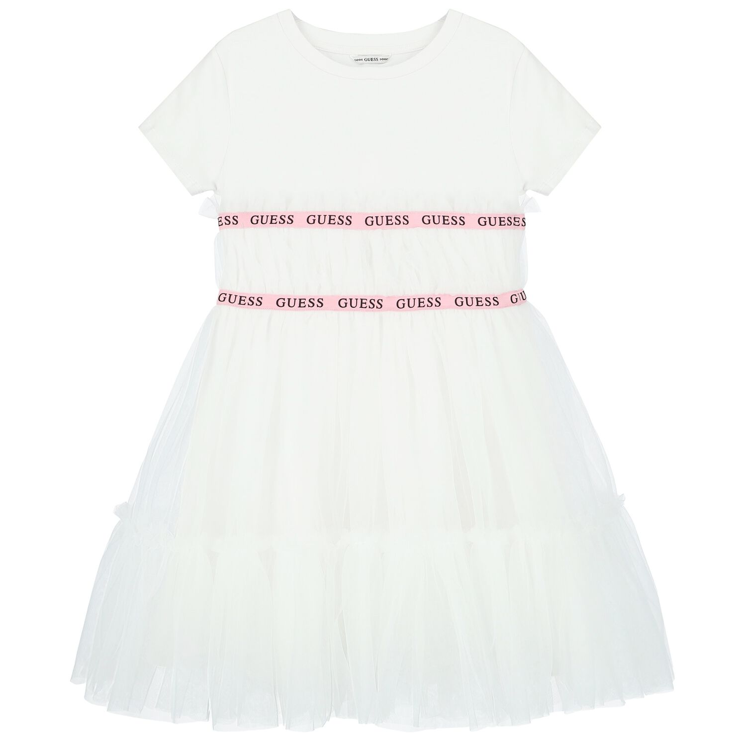 Girls White Logo Tulle Dress, 2, hi-res image number null