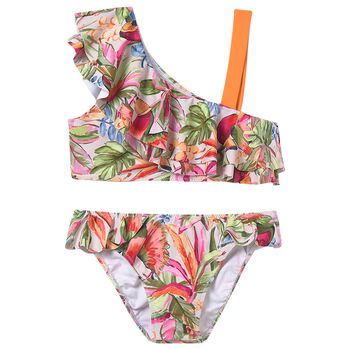 Girls Green & Pink Tropical Bikini