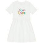 Girls White Logo Sequins Dress, 1, hi-res