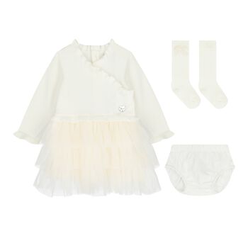Baby Girls Ivory & Beige Tulle Dress Set