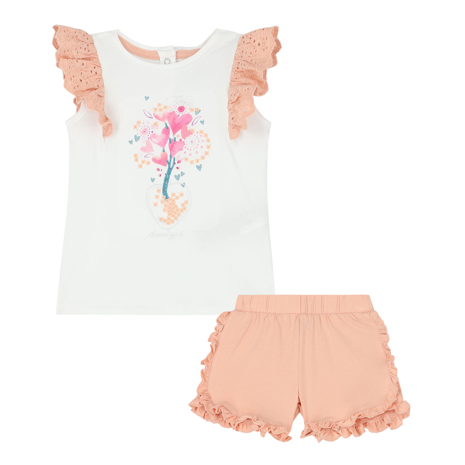 Baby Girls White & Pink Shorts Set, 1, hi-res