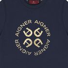 Boys Navy Blue & Gold Logo T-Shirt, 2, hi-res