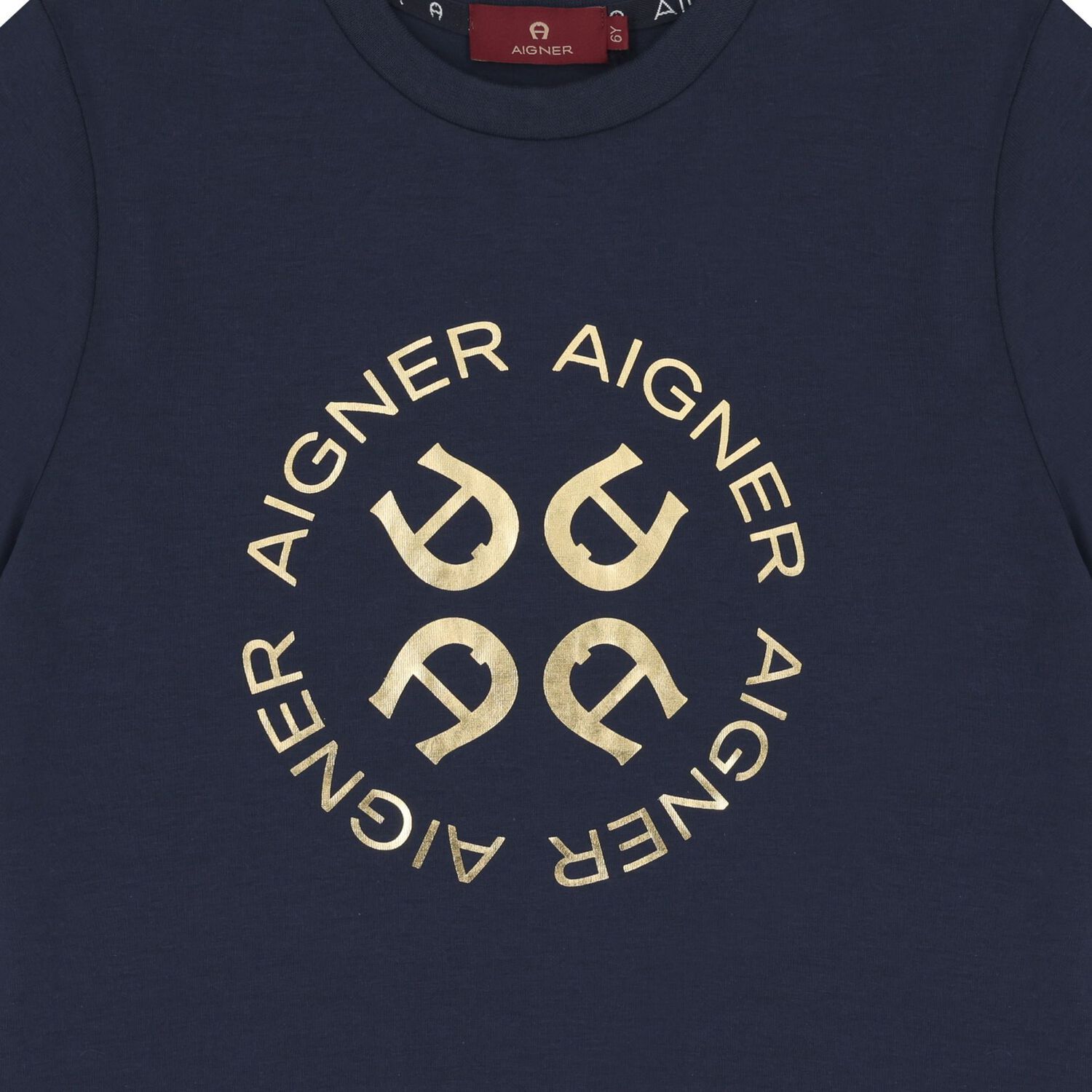 Boys Navy Blue & Gold Logo T-Shirt, 2, hi-res