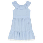 Girls White & Blue Striped Dress, 1, hi-res